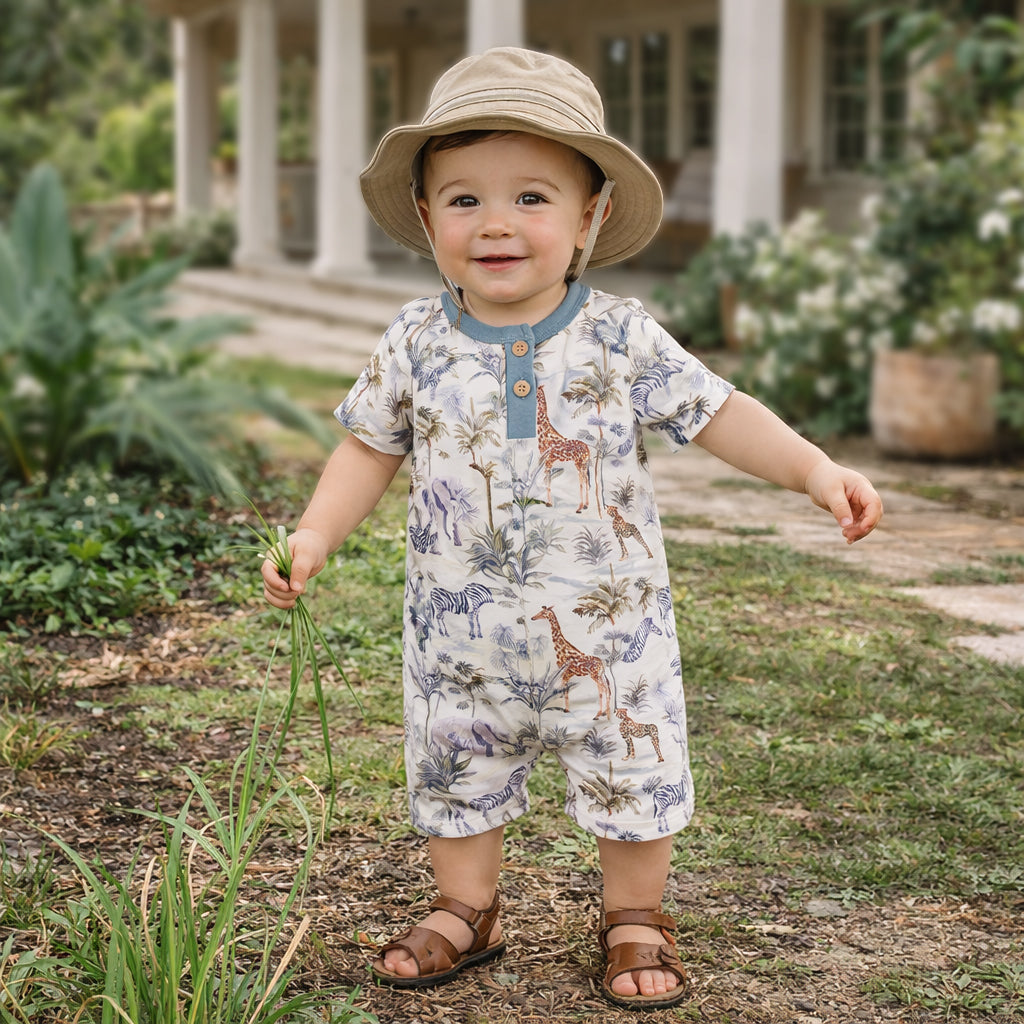Jungle Safari Bamboo Baby Boy Shorty Romper - Tesa Babe - Flyclothing LLC