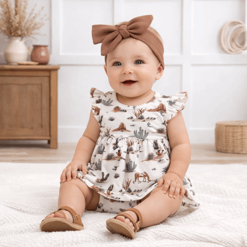 Baby Girl Skirted Bodysuit – Soft Bamboo Cactus Trails - Tesa Babe - Flyclothing LLC