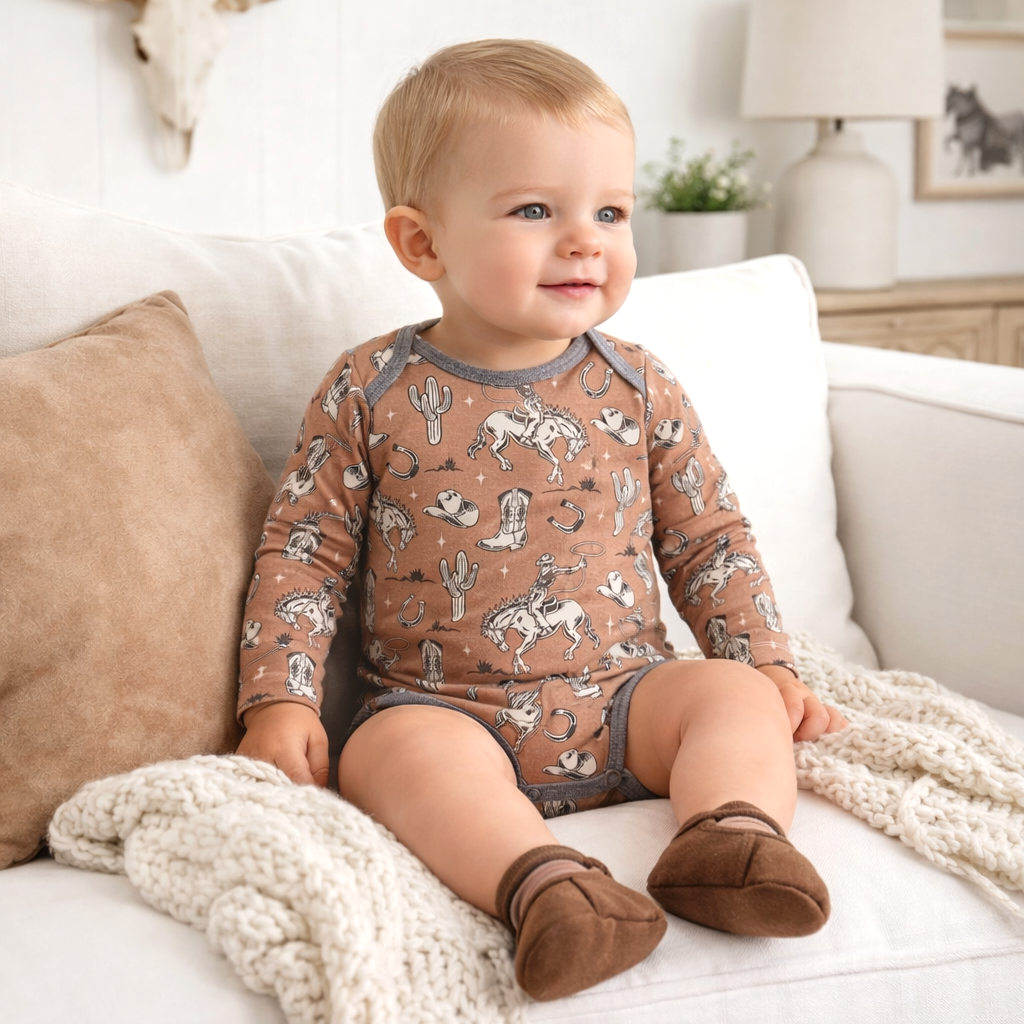 Wild Wrangler/Brown Western Cowboy Bamboo Baby Boy Bodysuit - Tesa Babe - Flyclothing LLC