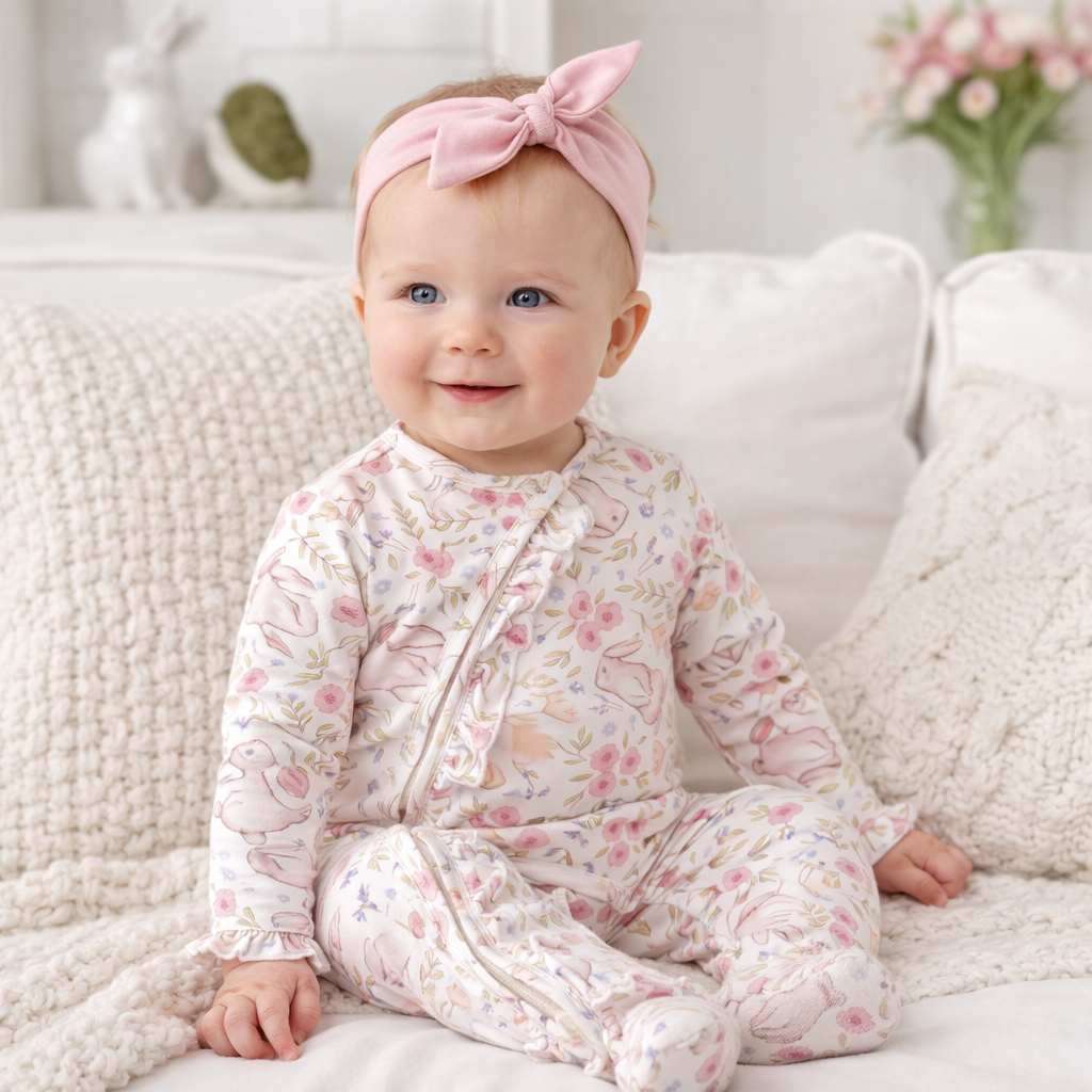 Bunny Blooms Soft Bamboo Zipper Romper for Easter - Tesa Babe - Flyclothing LLC