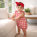 Picnic Plaid Soft Bamboo Bubble Romper for Baby Girls - Tesa Babe - Flyclothing LLC