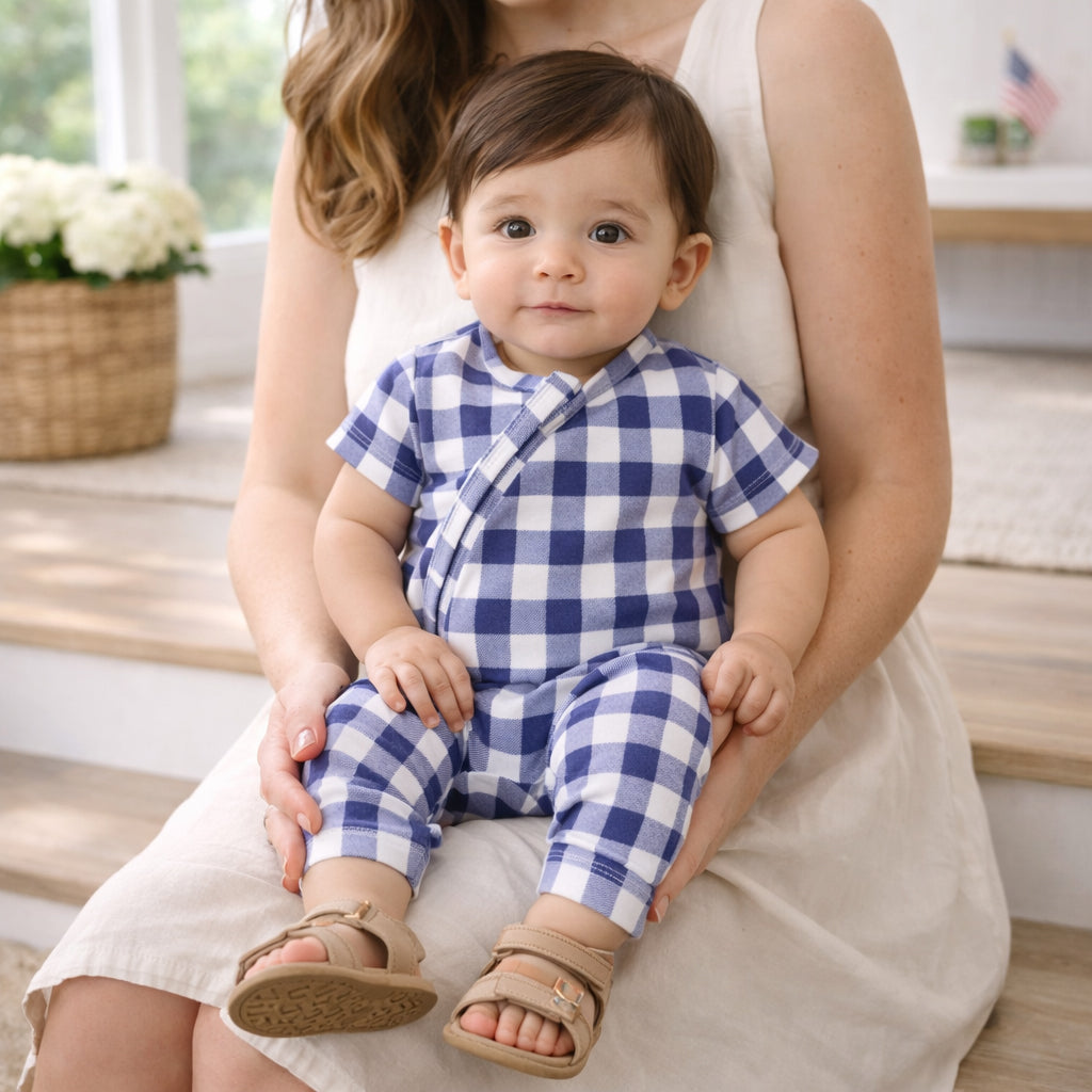 Picnic Plaid Bamboo Baby Zipper Romper w/Convertible Cuffs - Tesa Babe - Flyclothing LLC