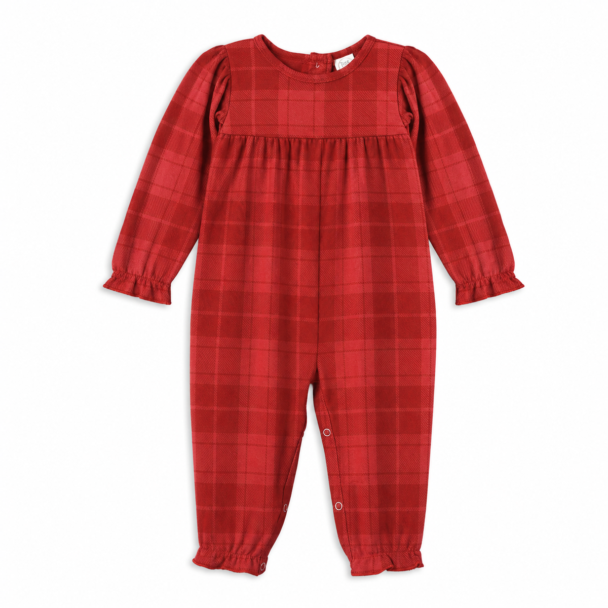 Red Plaid Baby Girl Romper With Ruffles & Puff Sleeves - Tesa Babe - Flyclothing LLC
