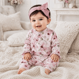 Watercolor Floral Zipper Bamboo Romper - Convertible Cuffs - Tesa Babe - Flyclothing LLC
