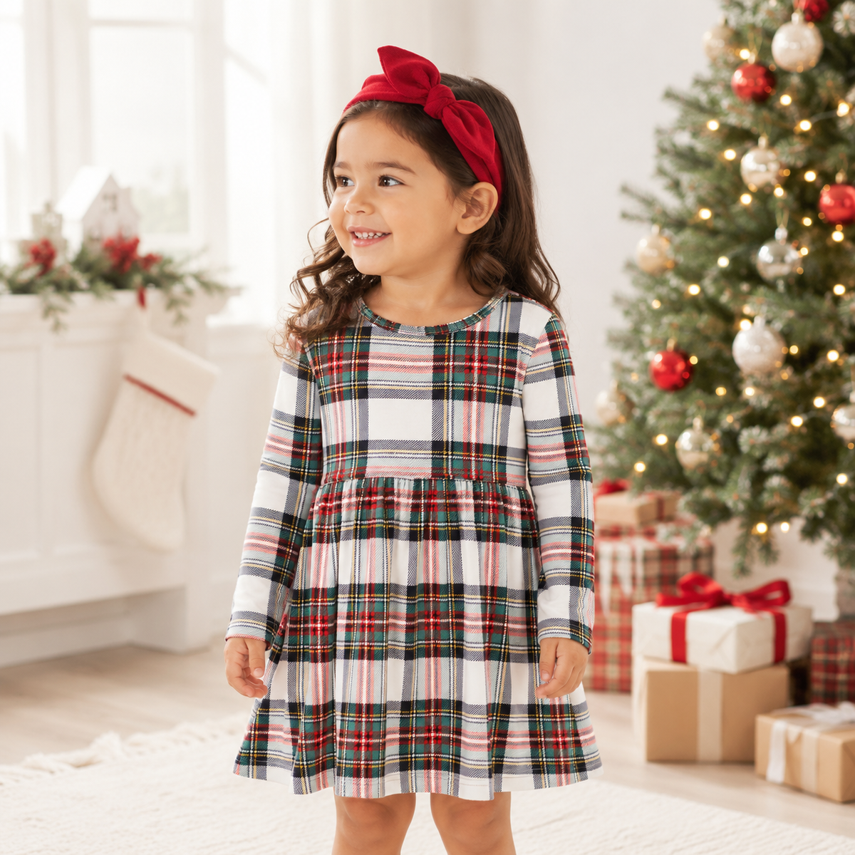 Girls Christmas Plaid Dress – Soft Bamboo Holiday Outfit - Tesa Babe - Flyclothing LLC
