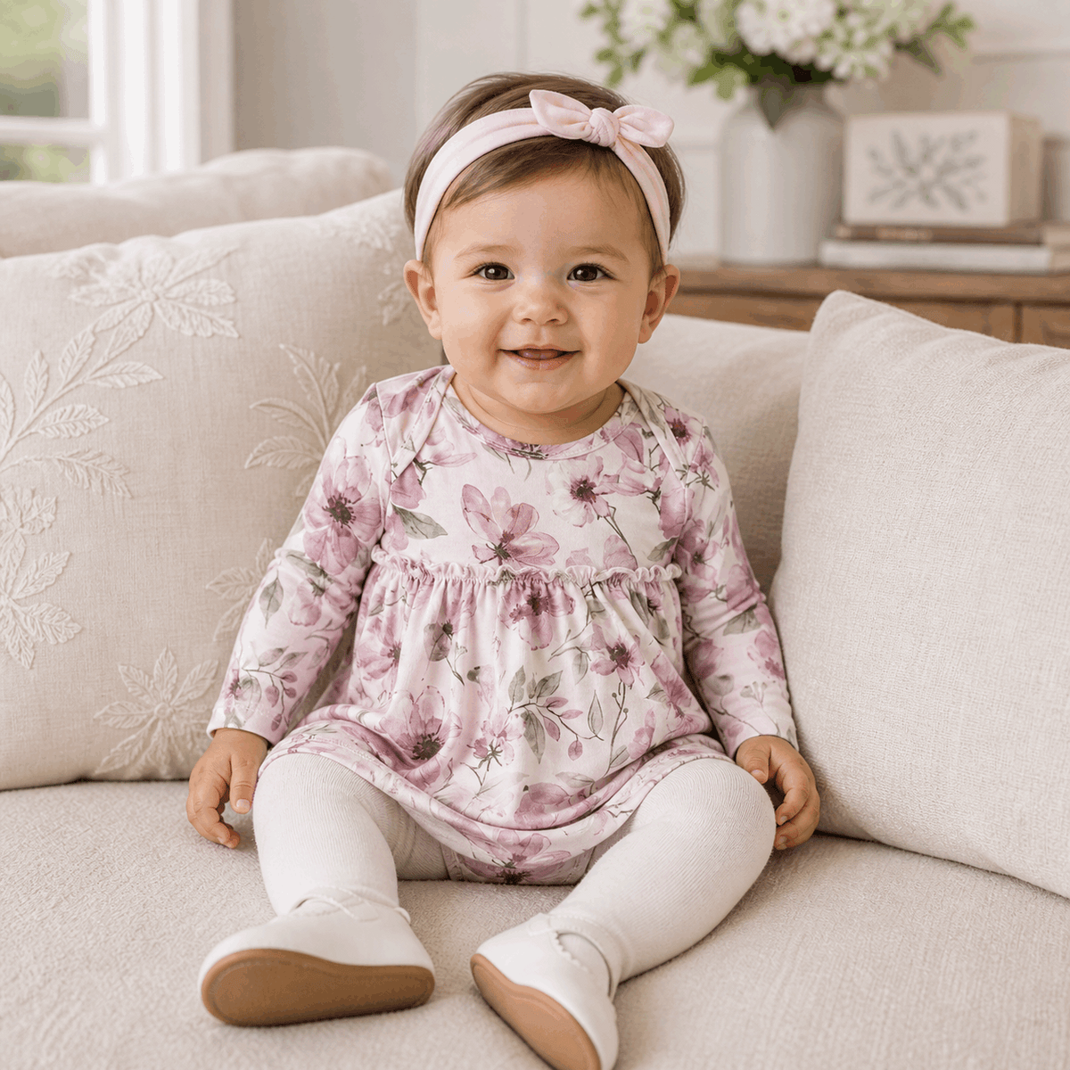 Watercolor Floral Skirted Baby Bodysuit - Bamboo - Tesa Babe - Flyclothing LLC