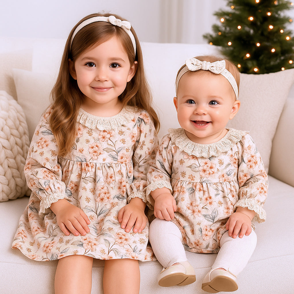 Vintage Floral Dress with Lace Collar Ruffles, Linen Blend - Tesa Babe - Flyclothing LLC