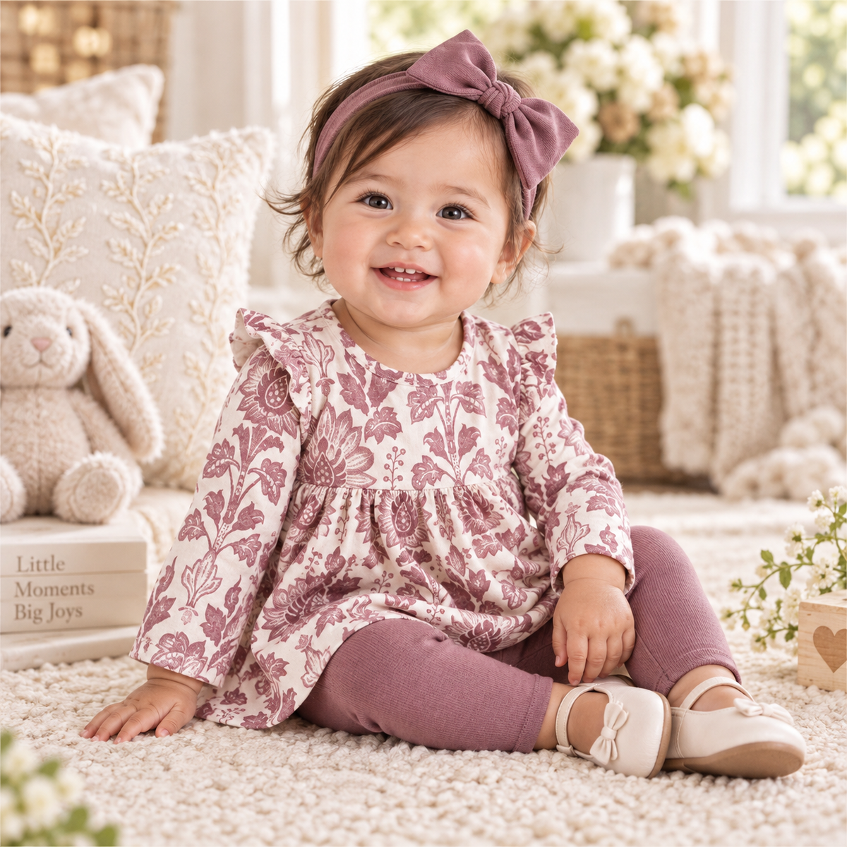 Floral Tapestry Baby Girl Set-Bamboo Top & Cotton Pants - Tesa Babe - Flyclothing LLC