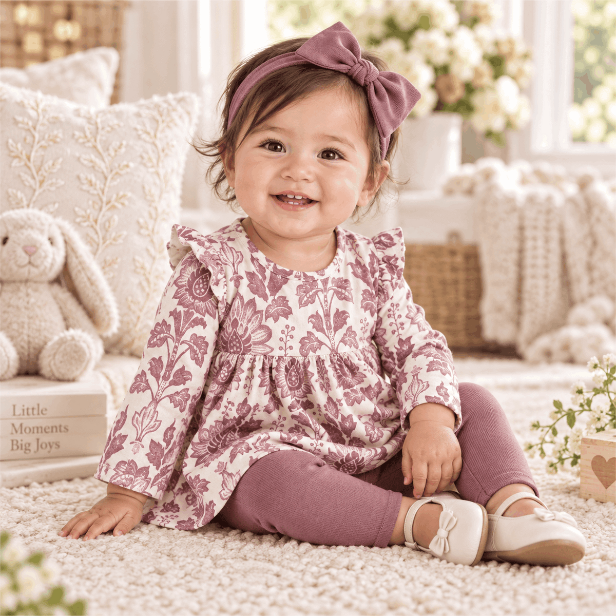 Floral Tapestry Baby Girl Set-Bamboo Top & Cotton Pants - Tesa Babe - Flyclothing LLC