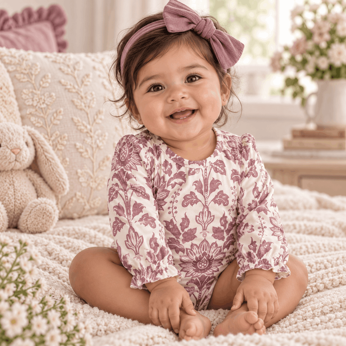 Floral Tapestry Baby Bodysuit - Long Sleeve Vintage Style - Tesa Babe - Flyclothing LLC