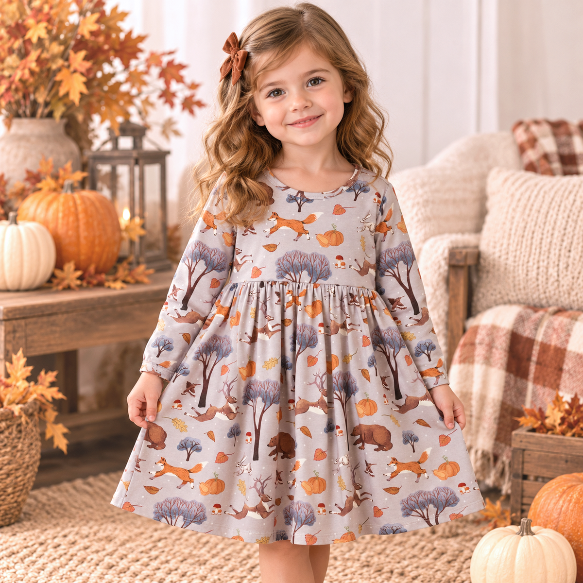 Forest Frolic Twirl Dress - Bamboo Fall Girls Outfit - Tesa Babe - Flyclothing LLC