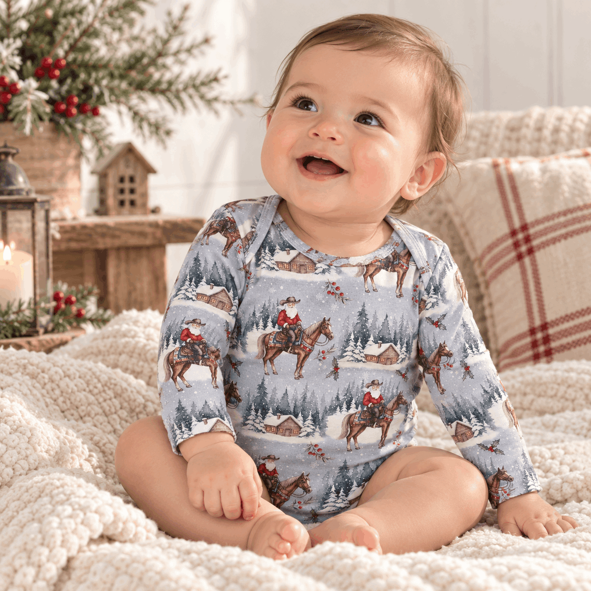 Bamboo Baby Bodysuit - Western Cowboy Christmas - Tesa Babe - Flyclothing LLC