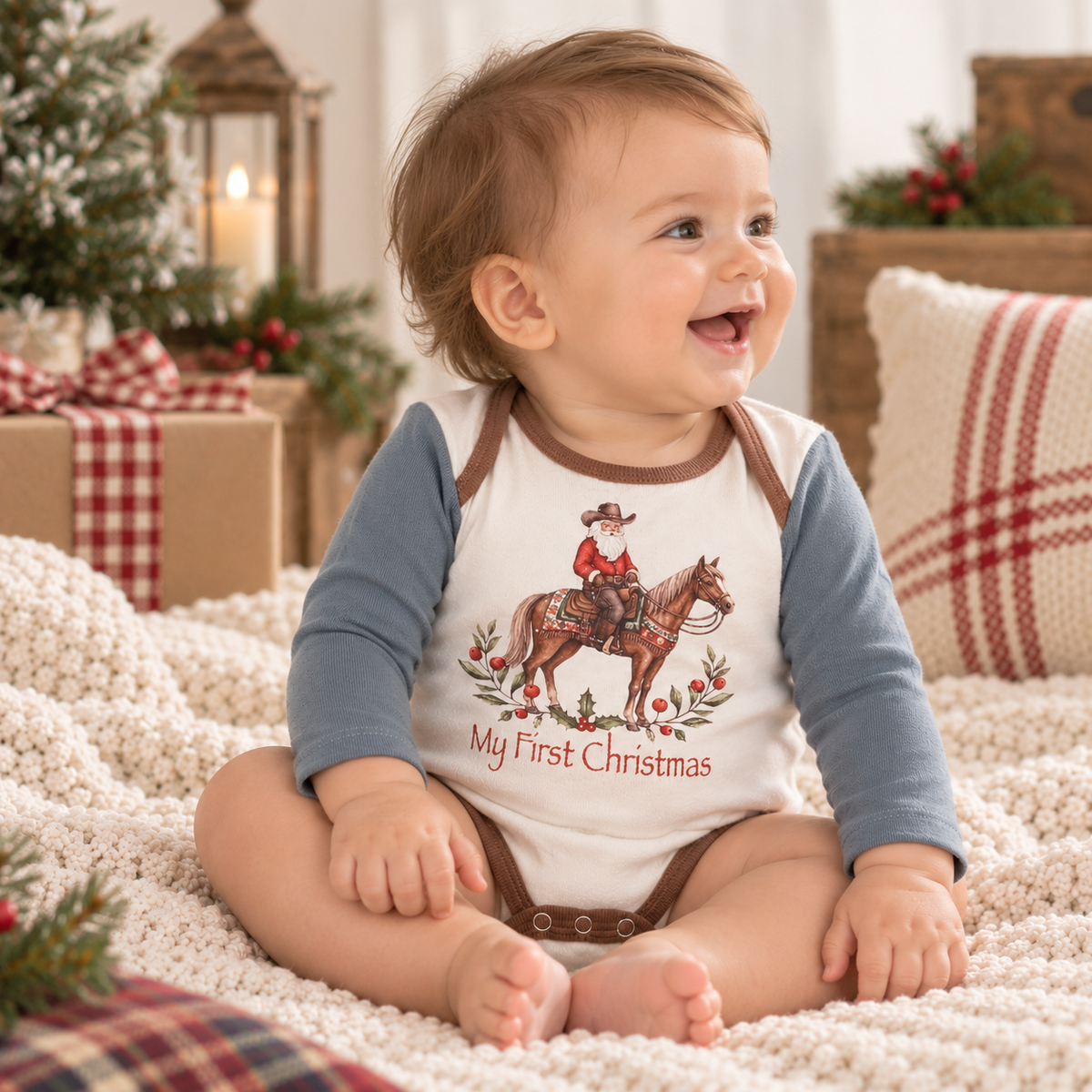 My First Christmas Cowboy Baby Bodysuit - Cotton Rib - Tesa Babe - Flyclothing LLC