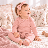 Cotton Baby Zipper Romper With Convertible Cuffs-Soft Coral - Tesa Babe - Flyclothing LLC