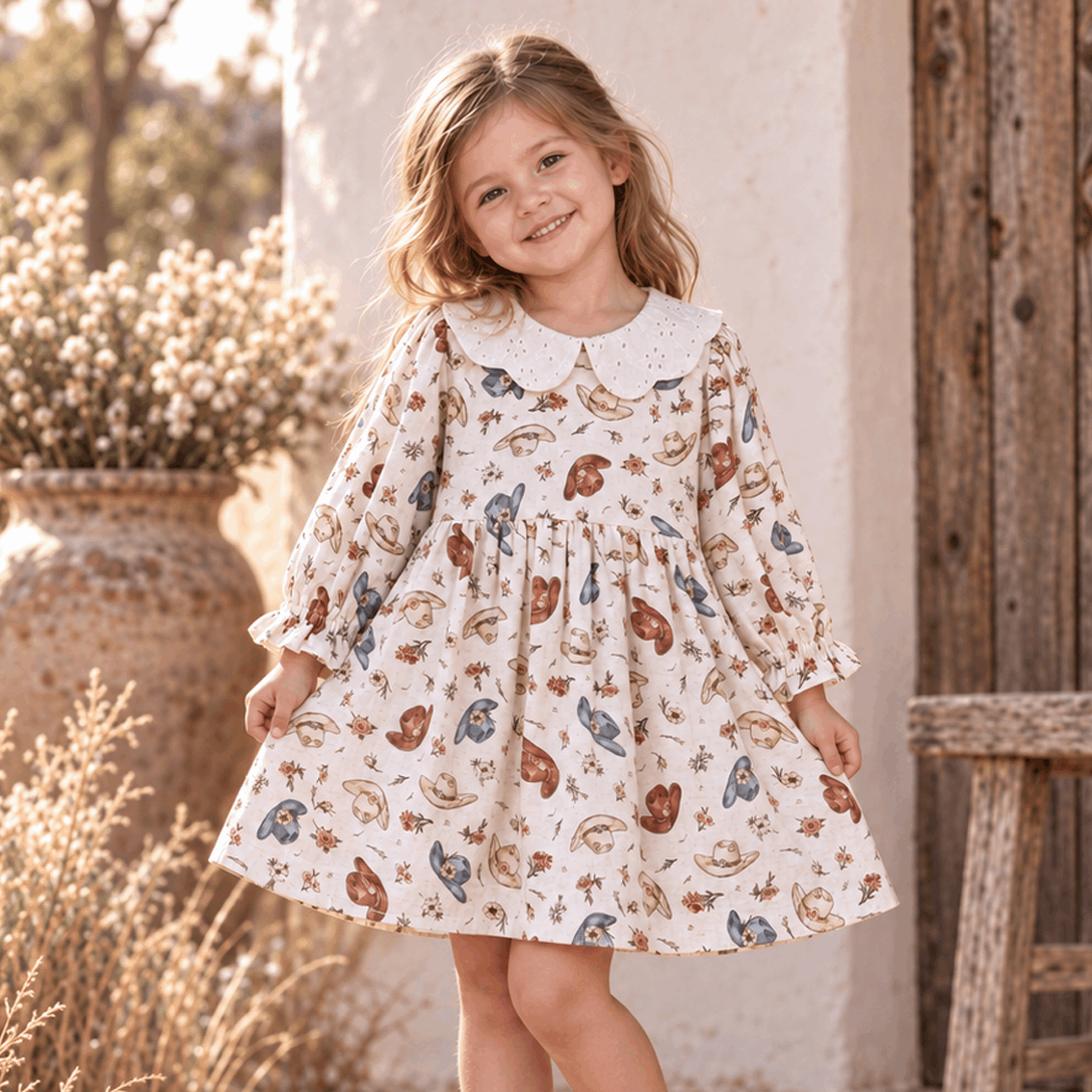 Larkspur Prairie Linen Western Dress With Eyelet Collar - Tesa Babe - Flyclothing LLC