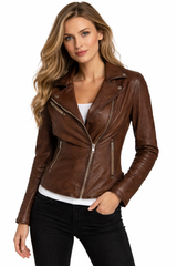 Maysie RF Leather Jacket, Brown
