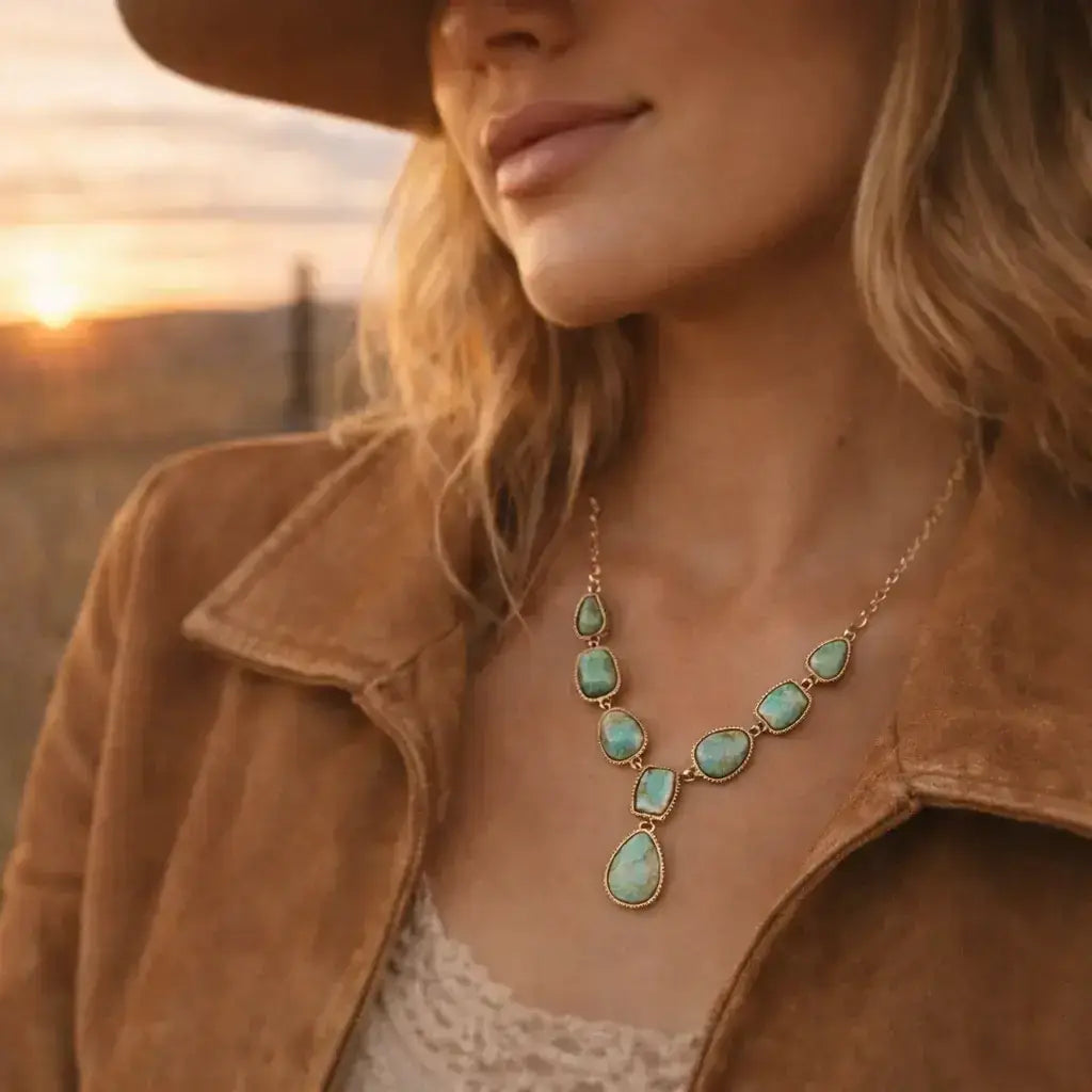 Genuine Blue Turquoise Roped Golden Bronze Y Necklace - Barse Jewelry - Flyclothing LLC