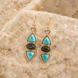 Blue Turquoise and Grey Labradorite Golden Drop Earrings - Barse Jewelry - Flyclothing LLC