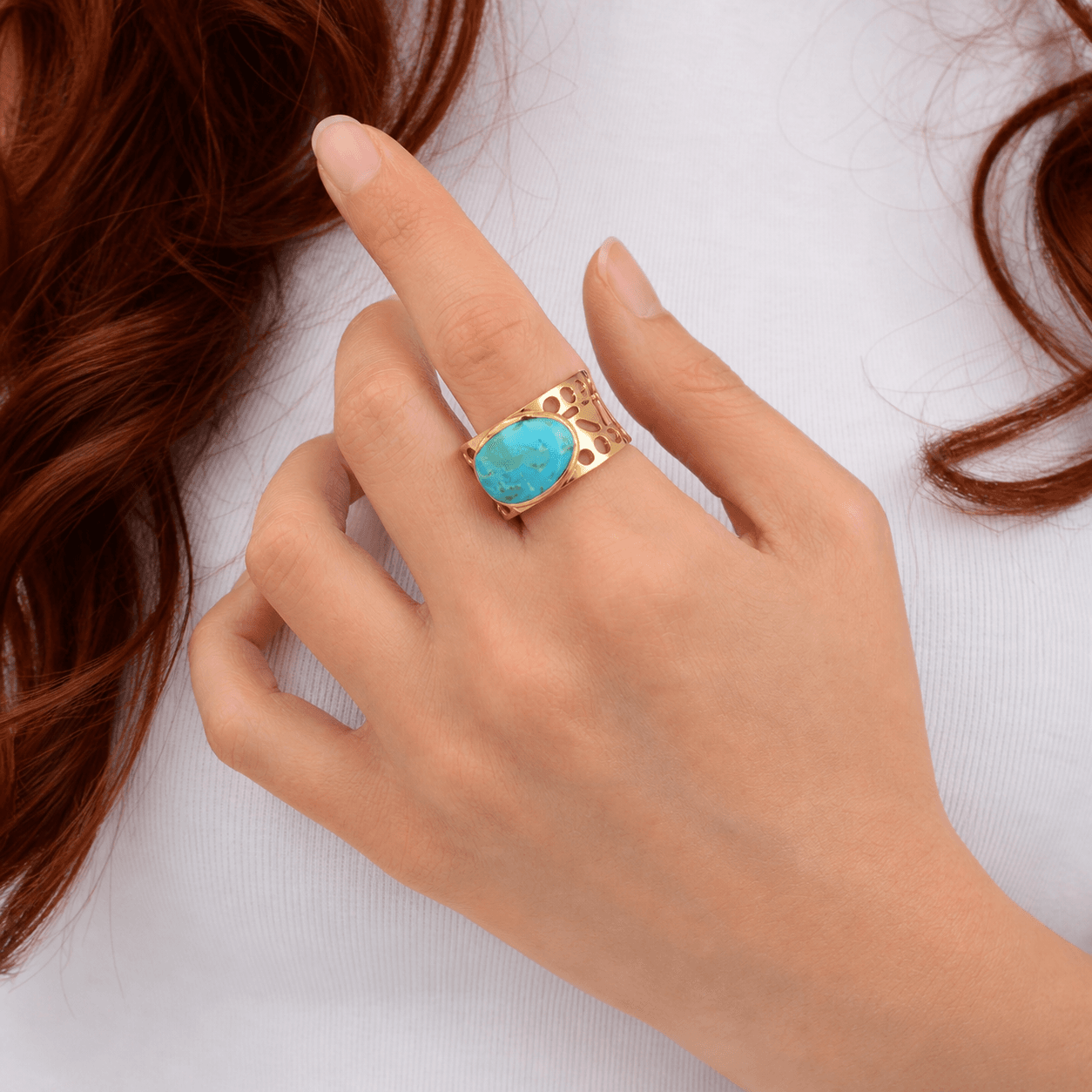 Cut it Out Blue Turquoise Golden Ring - Barse Jewelry - Flyclothing LLC