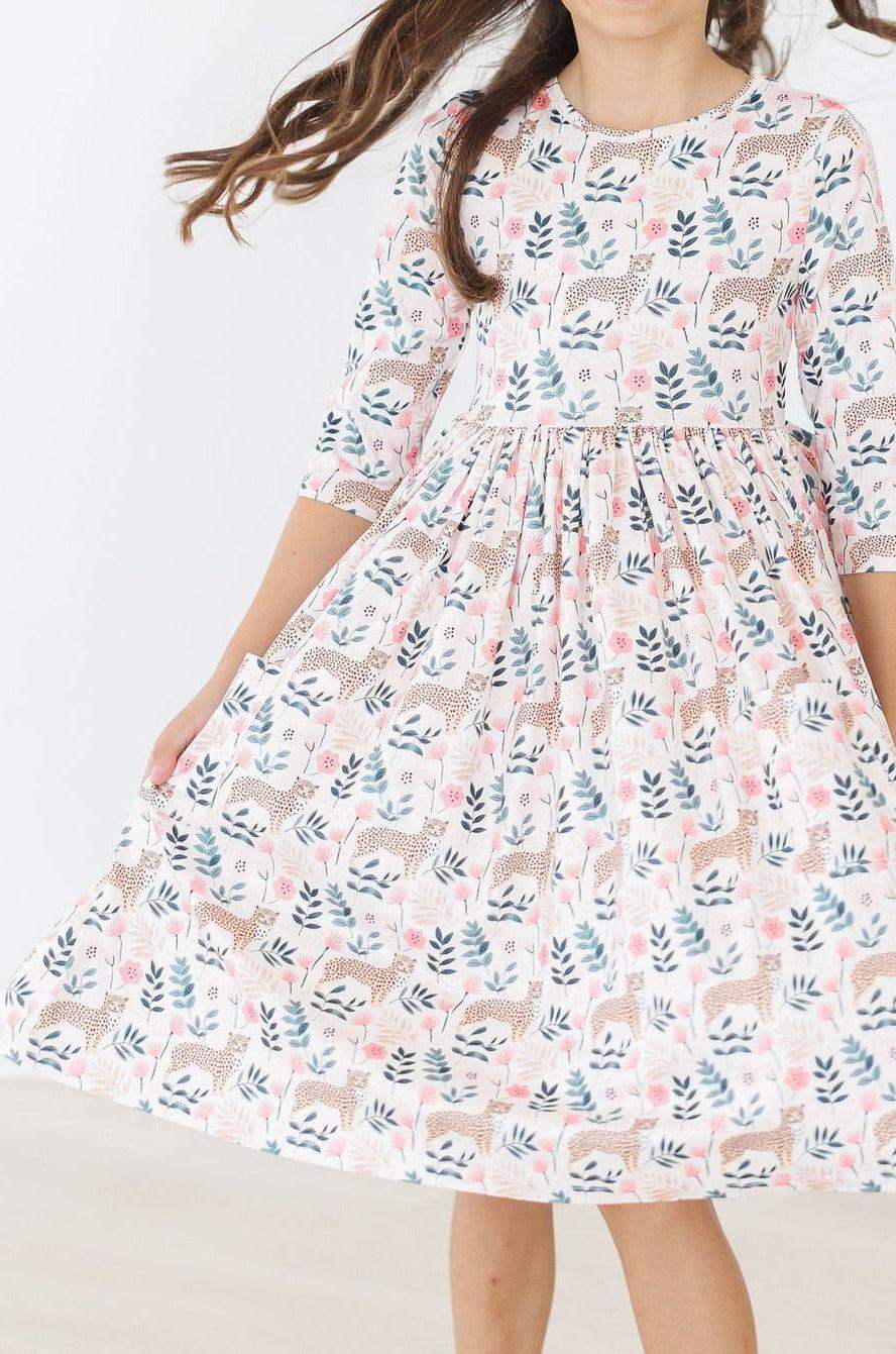 Cheetah Girl 3/4 Sleeve Pocket Twirl Dress - Mila & Rose ® - Flyclothing LLC