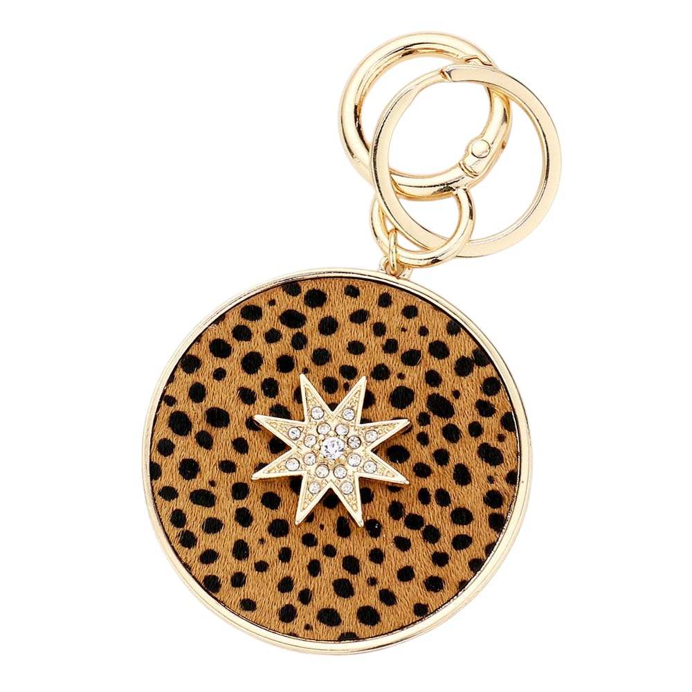 Cheetah Patterned Genuine Leather Calf Round Bag Charm - Madeline Love - Flyclothing LLC