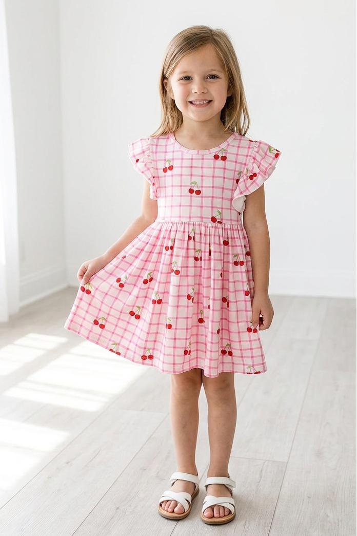 Cherry Sweet Flutter Sleeve Twirl Dress - Mila & Rose ® - Flyclothing LLC