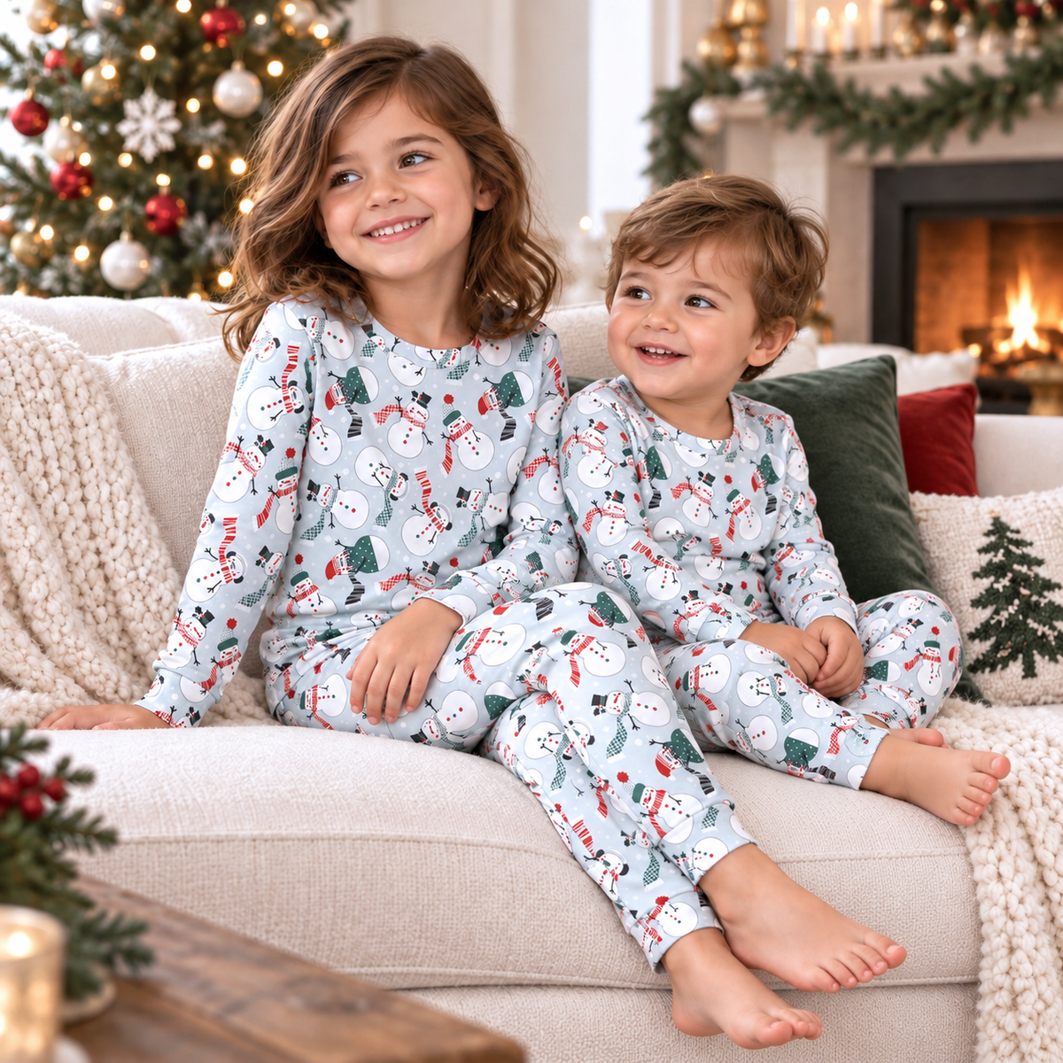 Christmas Snowmen Kids Bamboo Pajama Set - Tesa Babe - Flyclothing LLC