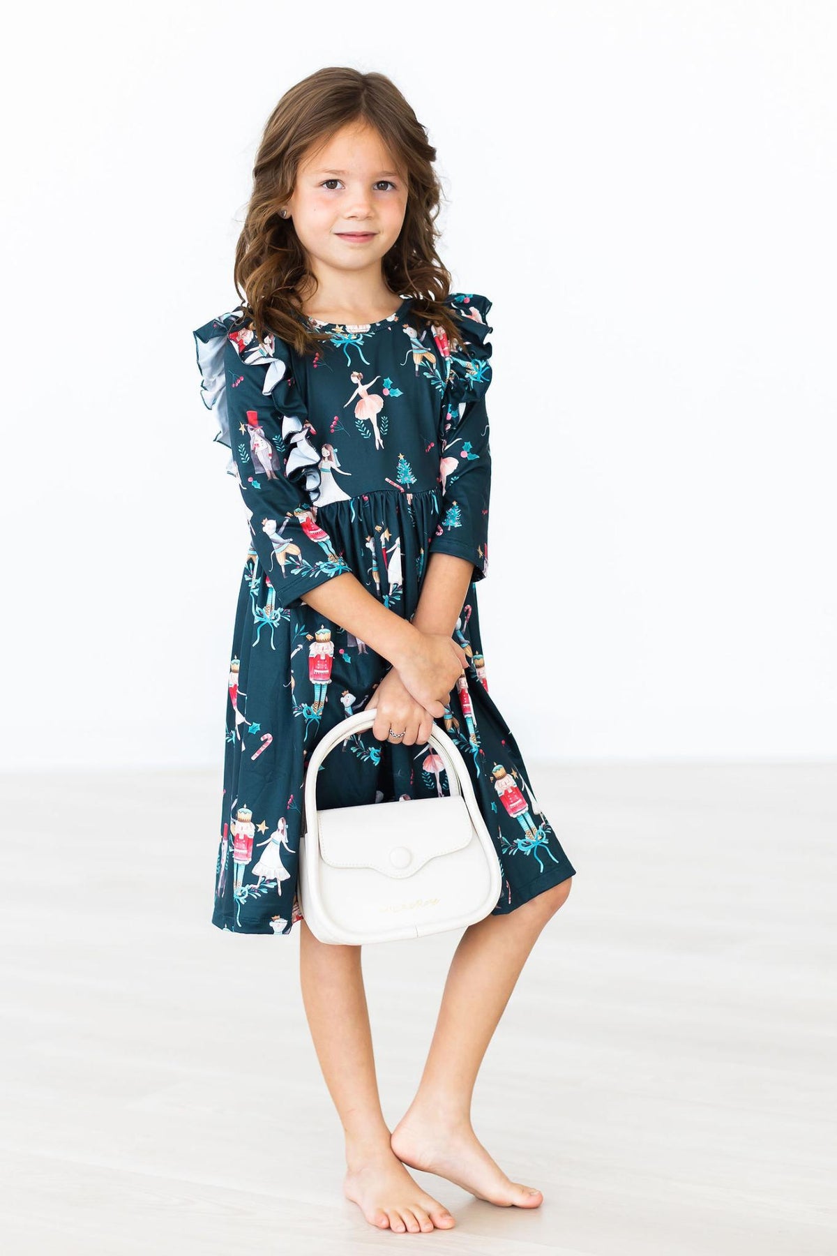 Christmas Ballet 3/4 Sleeve Ruffle Twirl Dress - Mila & Rose ® - Flyclothing LLC