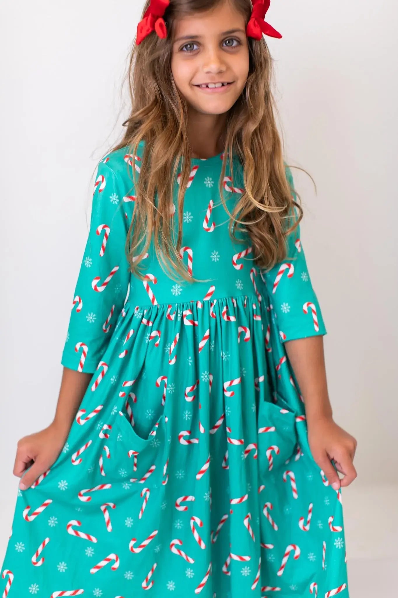 Christmas Candy 3/4 Sleeve Pocket Twirl Dress - Mila & Rose ® - Flyclothing LLC