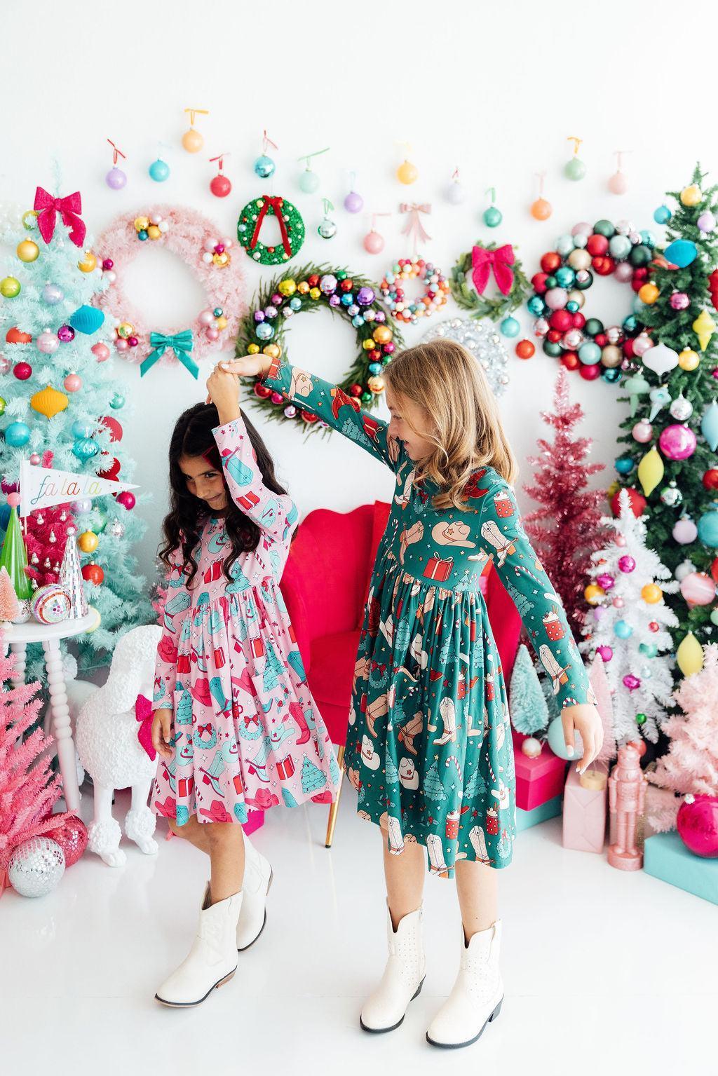 Christmas Cowgirl L/S Pocket Twirl Dress - Mila & Rose ® - Flyclothing LLC