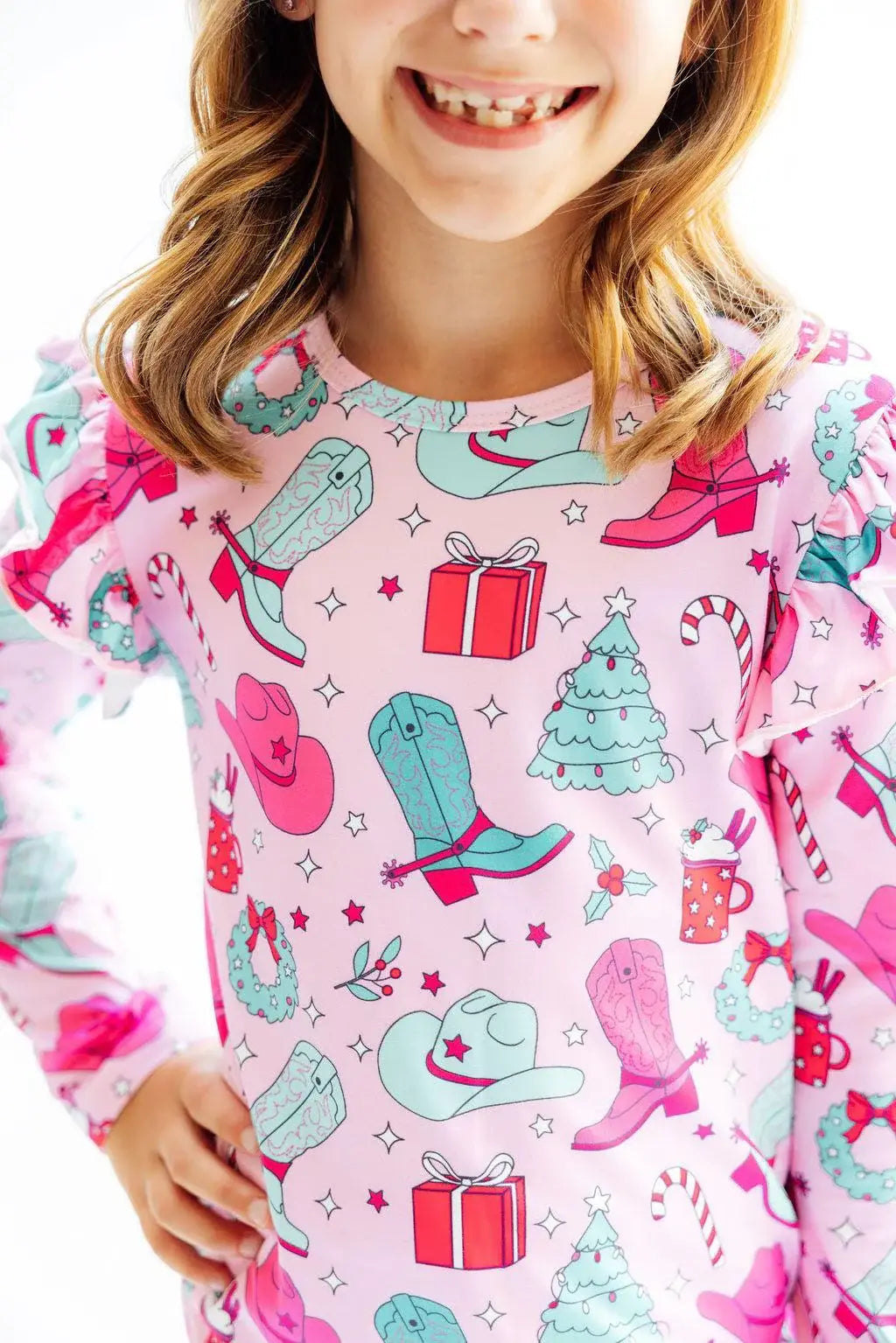 Christmas Cowgirl L/S Ruffle Tee - Mila & Rose ® - Flyclothing LLC