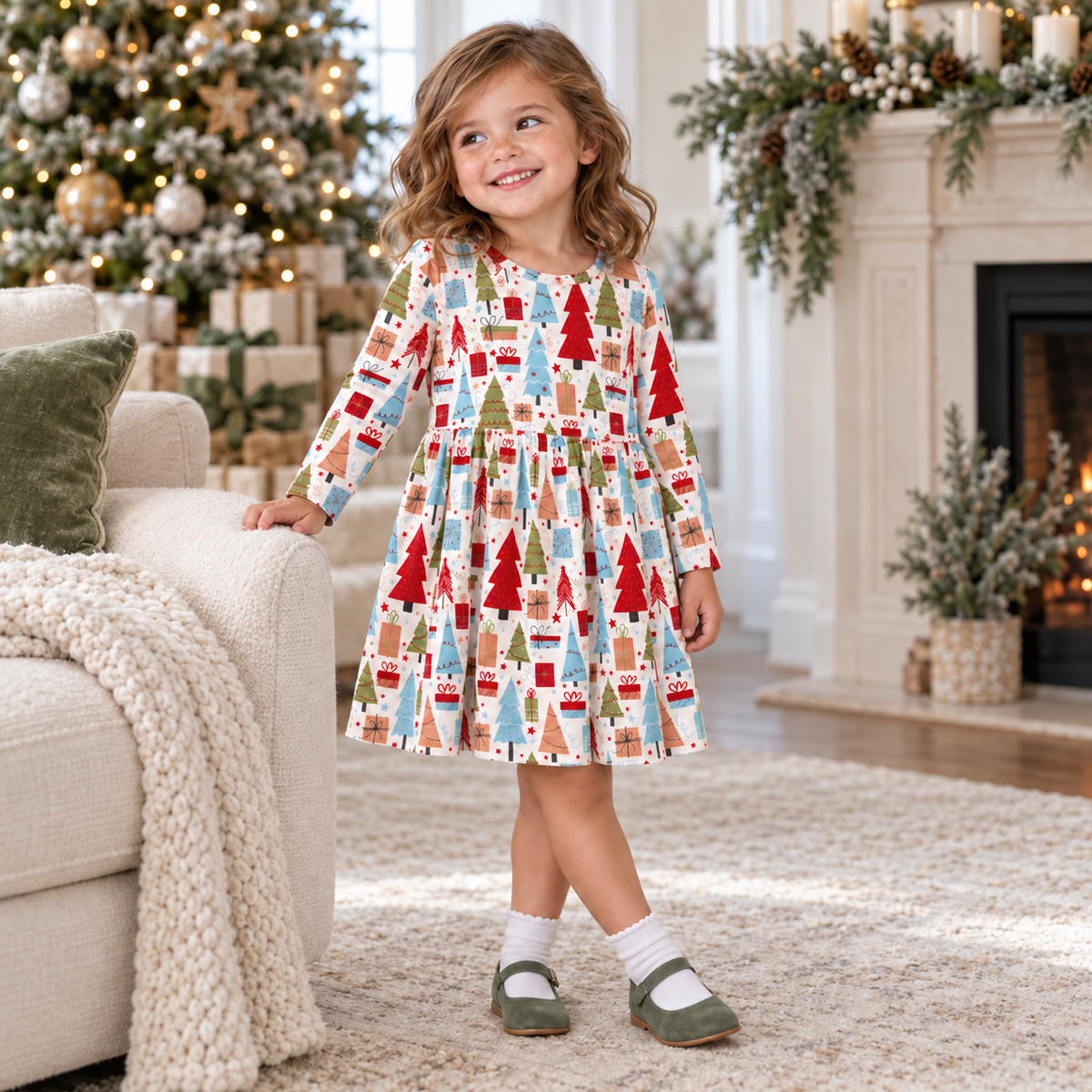 Christmas Merry Girl's Soft Bamboo Dress - Tesa Babe - Flyclothing LLC