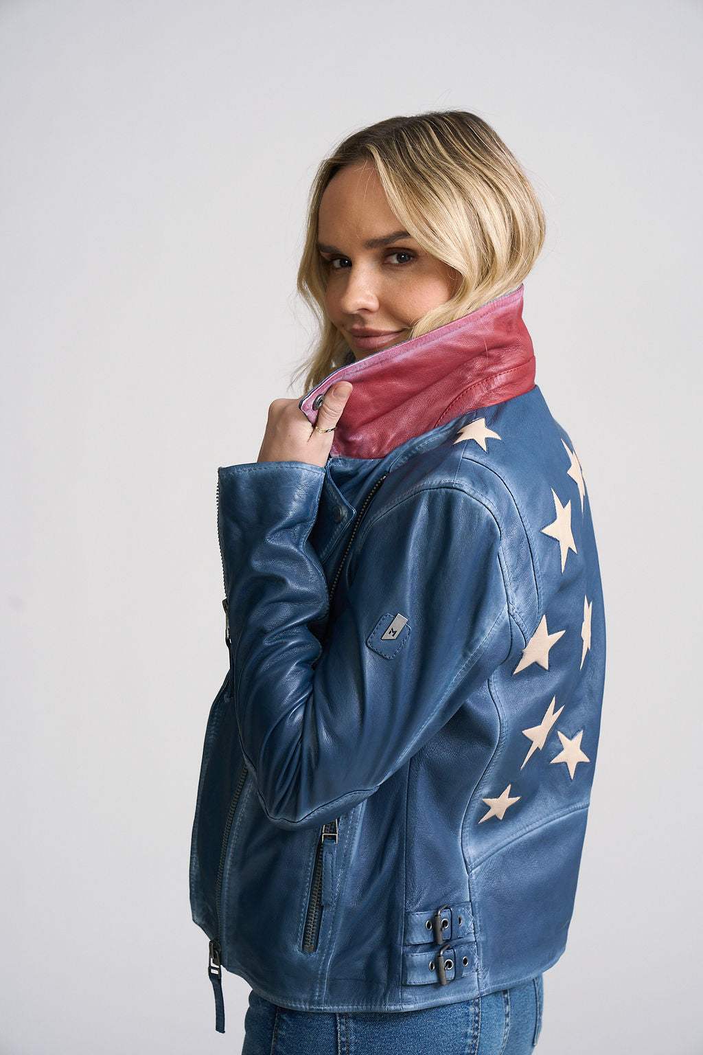 Christy RF Star Detail Leather Jacket - mauritiusleather - Flyclothing LLC
