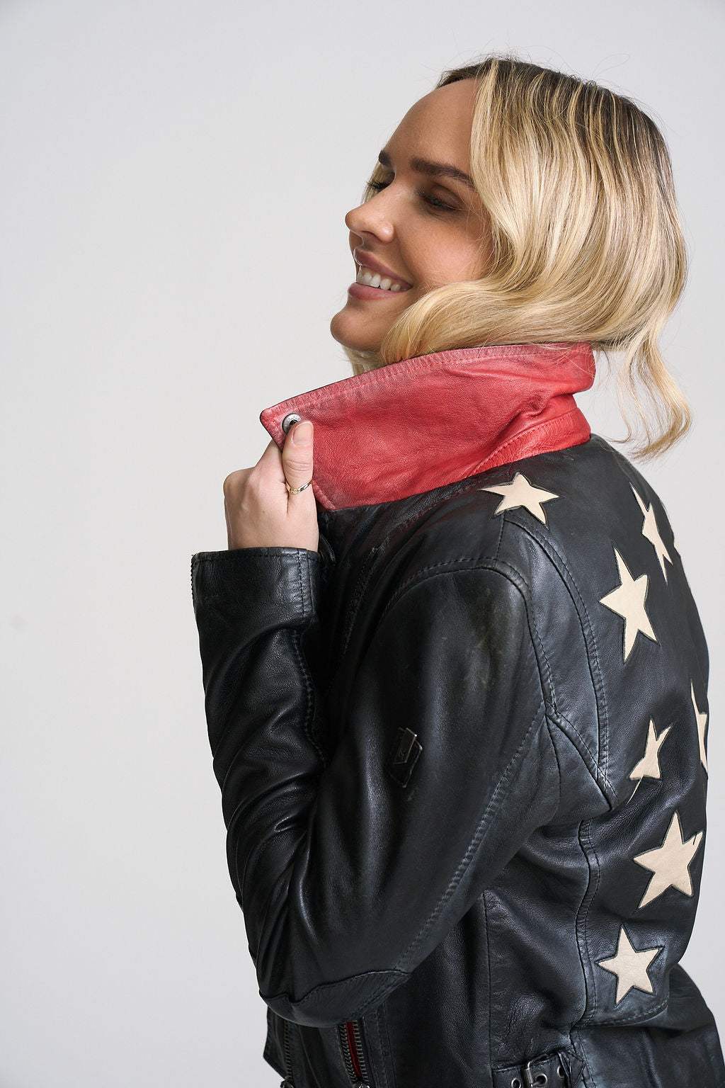 Christy RF Star Detail Leather Jacket - mauritiusleather - Flyclothing LLC