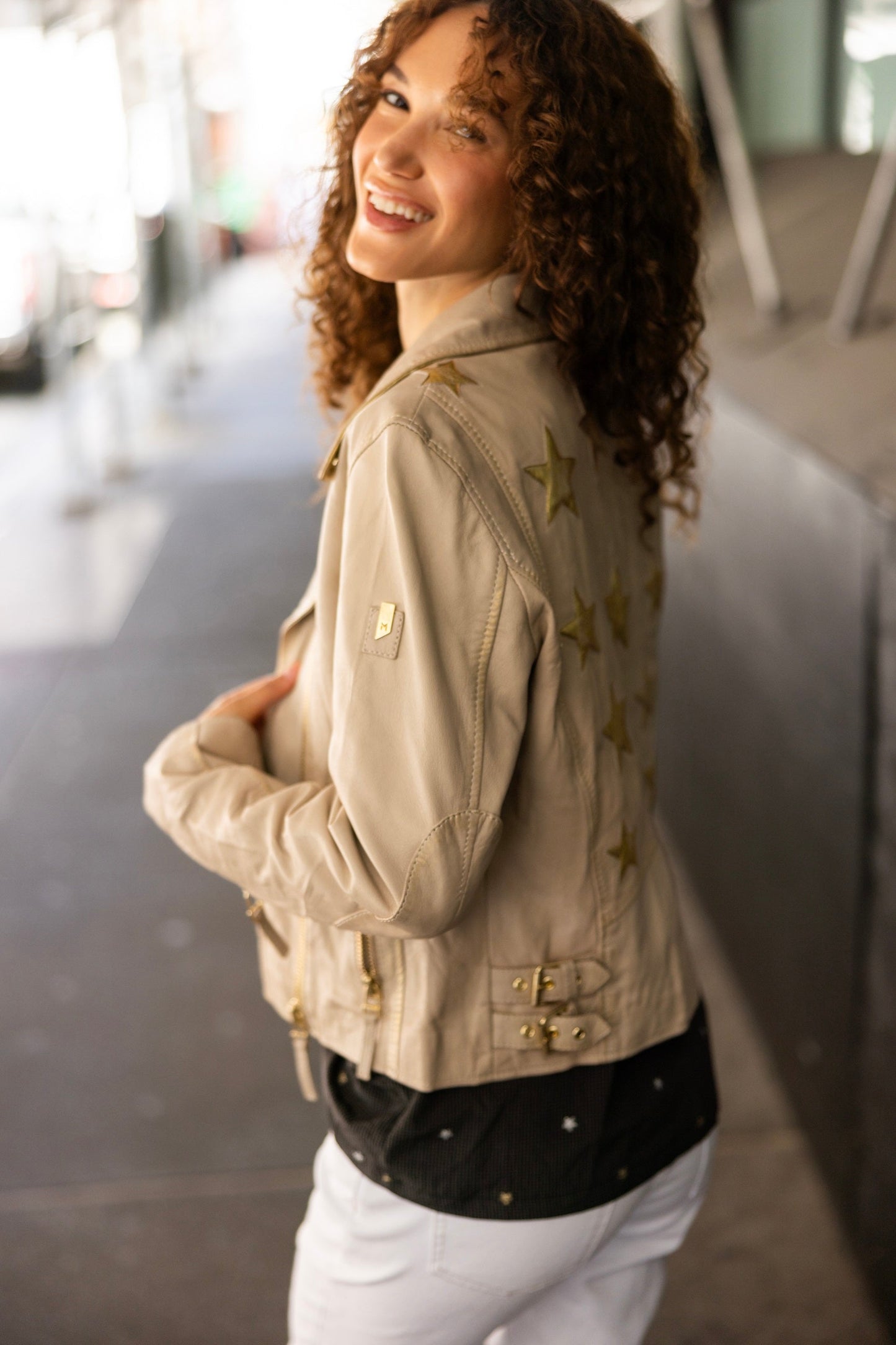Christy RF Star Detail Leather Jacket