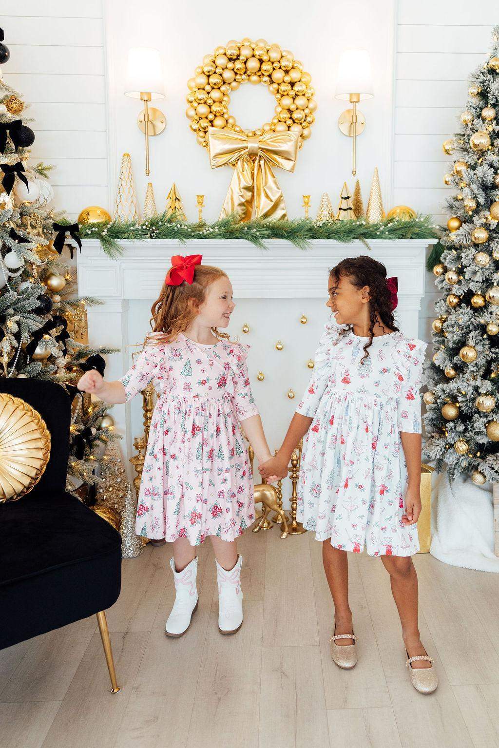 Clara's Christmas 3/4 Sleeve Ruffle Twirl Dress - Mila & Rose ® - Flyclothing LLC
