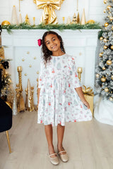 Clara's Christmas 3/4 Sleeve Ruffle Twirl Dress - Mila & Rose ® - Flyclothing LLC