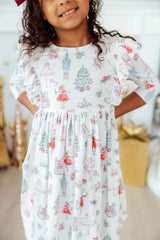 Clara's Christmas 3/4 Sleeve Ruffle Twirl Dress - Mila & Rose ® - Flyclothing LLC
