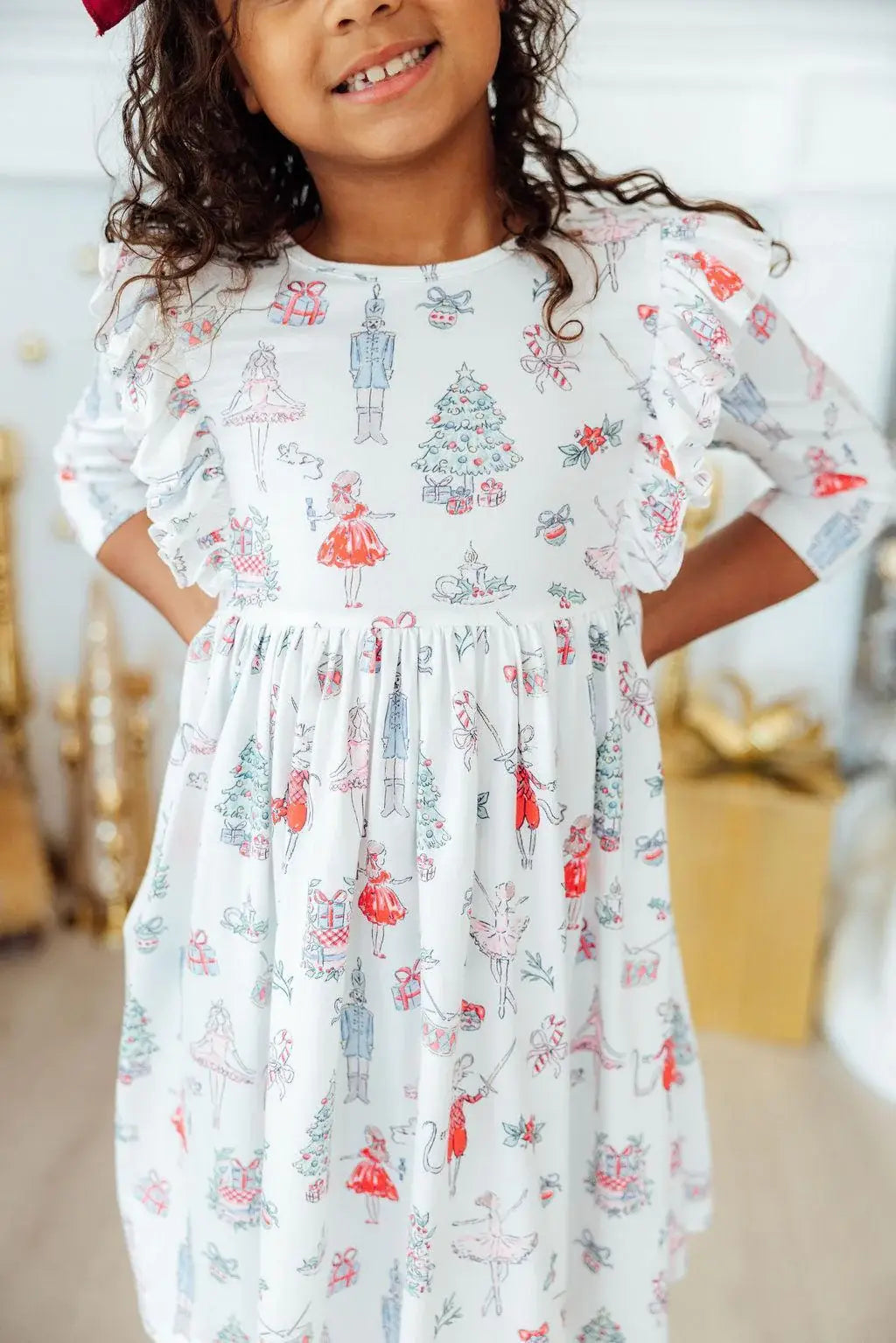 Clara's Christmas 3/4 Sleeve Ruffle Twirl Dress - Mila & Rose ® - Flyclothing LLC