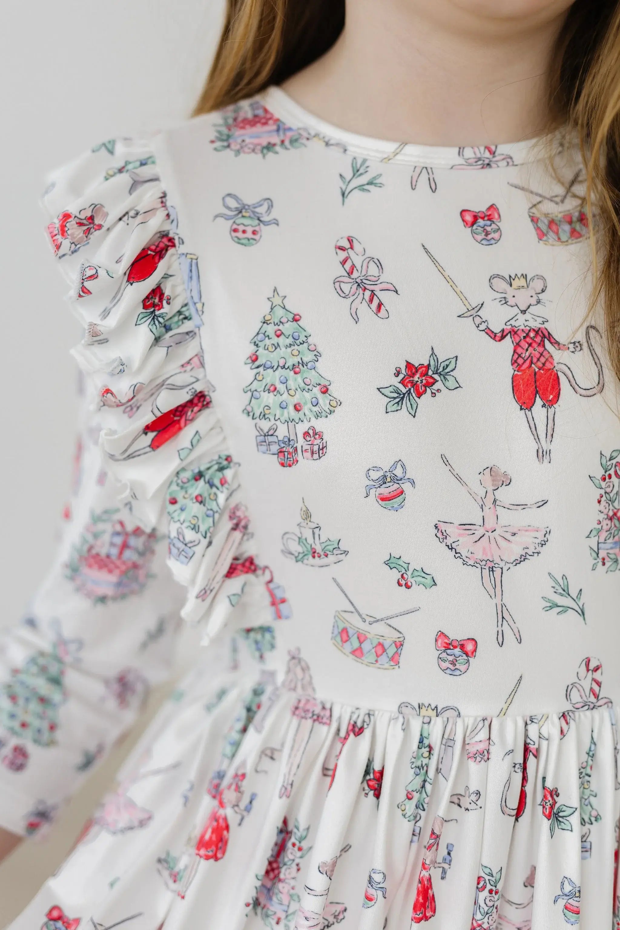 Clara's Christmas 3/4 Sleeve Ruffle Twirl Dress - Mila & Rose ® - Flyclothing LLC