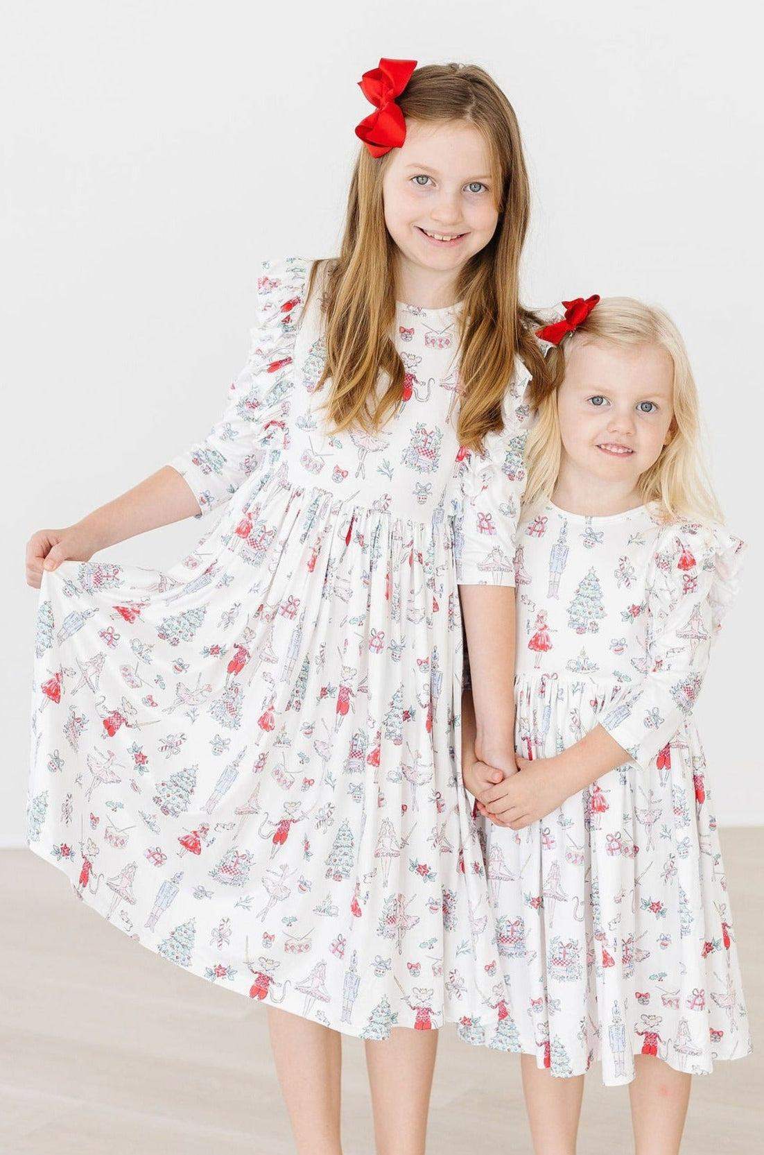 Clara's Christmas 3/4 Sleeve Ruffle Twirl Dress - Mila & Rose ® - Flyclothing LLC