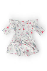 Clara's Christmas 3/4 Sleeve Flutter Twirl Bodysuit