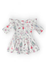 Clara's Christmas 3/4 Sleeve Flutter Twirl Bodysuit