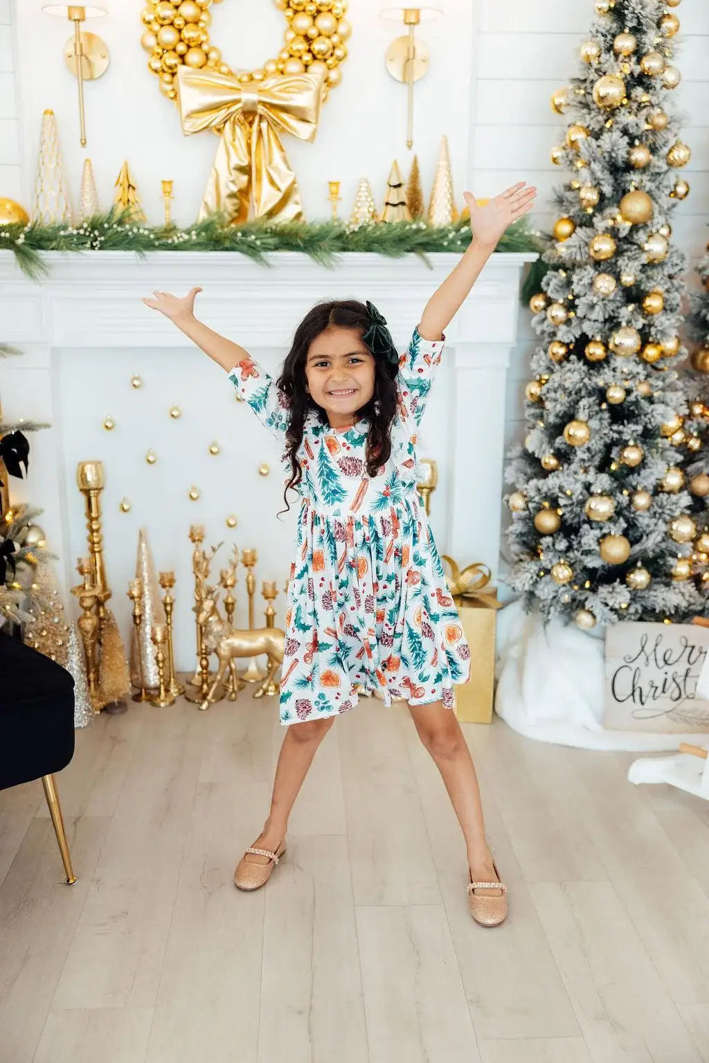 Classic Christmas 3/4 Sleeve Ruffle Twirl Dress - Mila & Rose ® - Flyclothing LLC