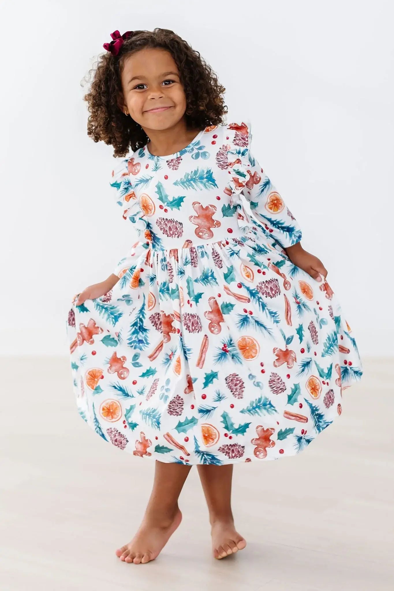 Classic Christmas 3/4 Sleeve Ruffle Twirl Dress - Mila & Rose ® - Flyclothing LLC