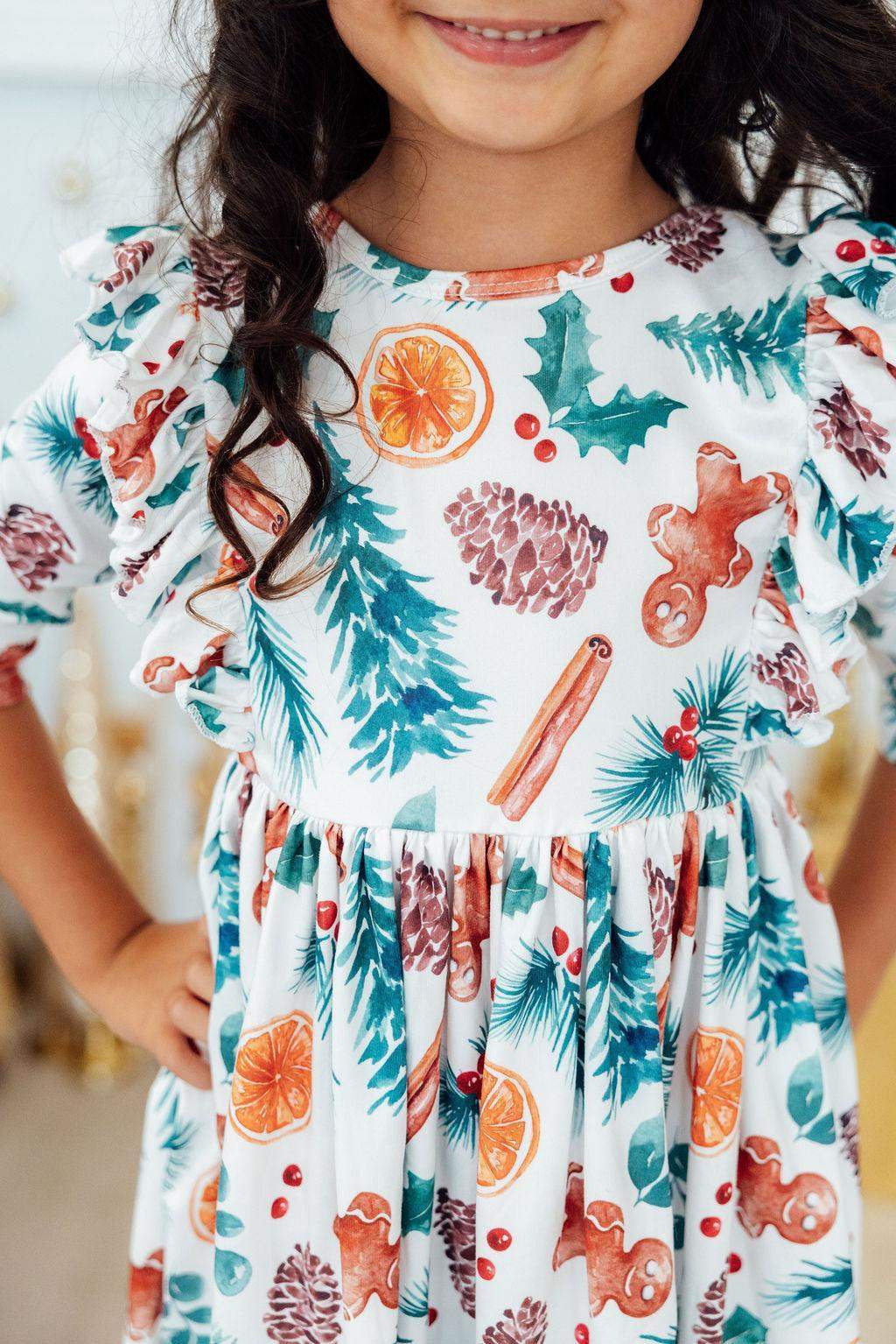 Classic Christmas 3/4 Sleeve Ruffle Twirl Dress - Mila & Rose ® - Flyclothing LLC