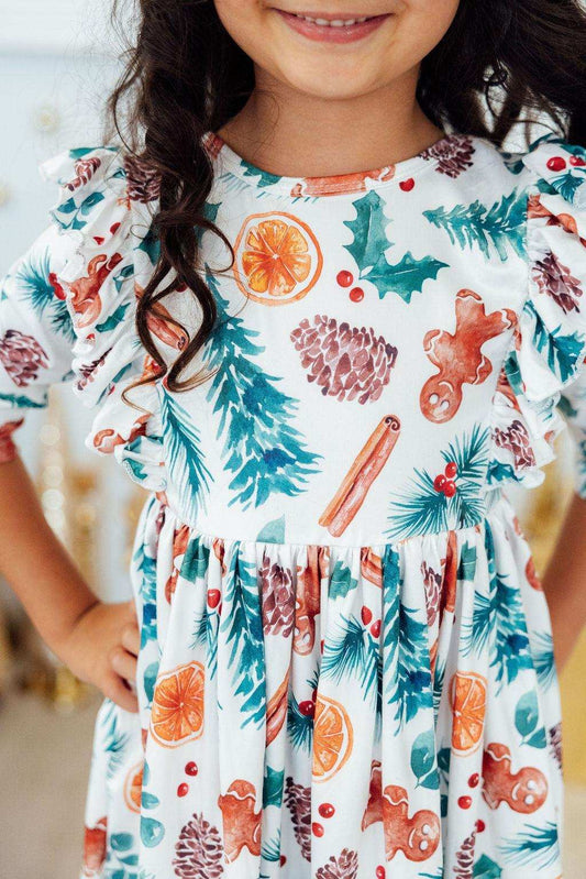 Classic Christmas 3/4 Sleeve Ruffle Twirl Dress - Mila & Rose ® - Flyclothing LLC