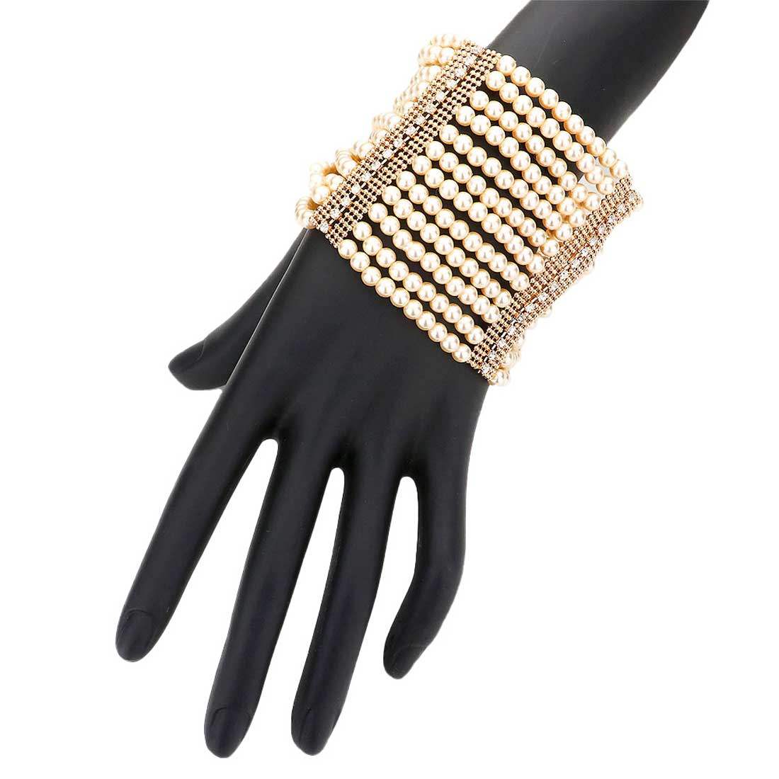 Rhinestone Accented Pearl Multi Stretch Bracelet - Madeline Love - Flyclothing LLC