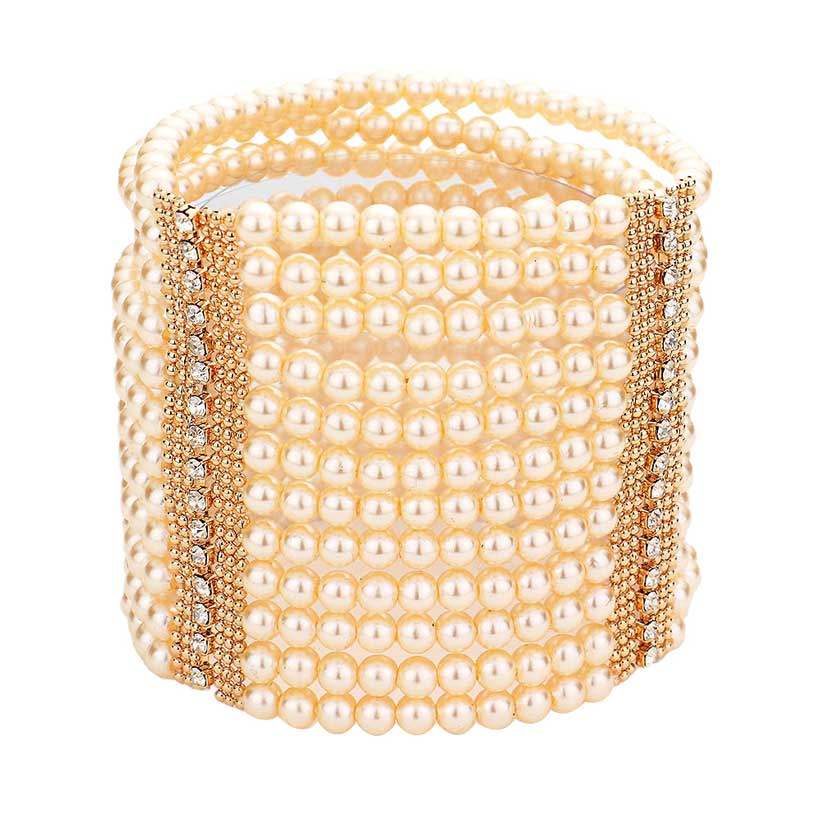 Rhinestone Accented Pearl Multi Stretch Bracelet - Madeline Love - Flyclothing LLC