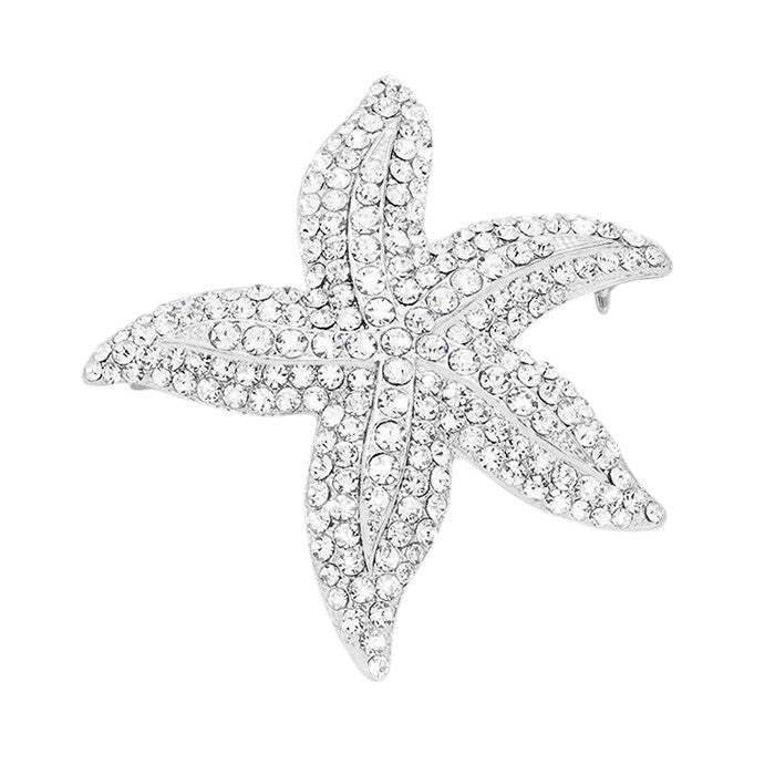 Crystal Rhinestone Starfish Pin Brooch - Madeline Love - Flyclothing LLC